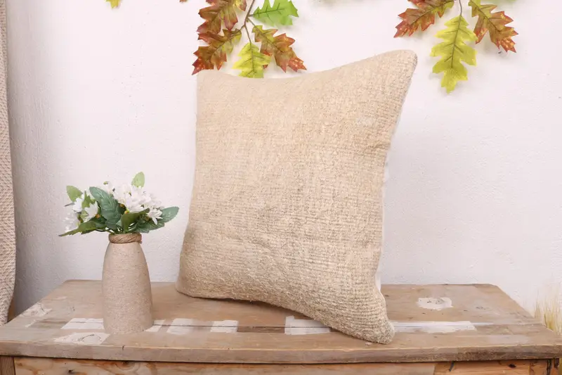 Throw Kilim Pillow, 16x16 Beige Cushion Case, Cushion Cover, Pillow for Couch, Christmas Cushion, Turkish Kilim Pillow, Outdoor Cushion - 4