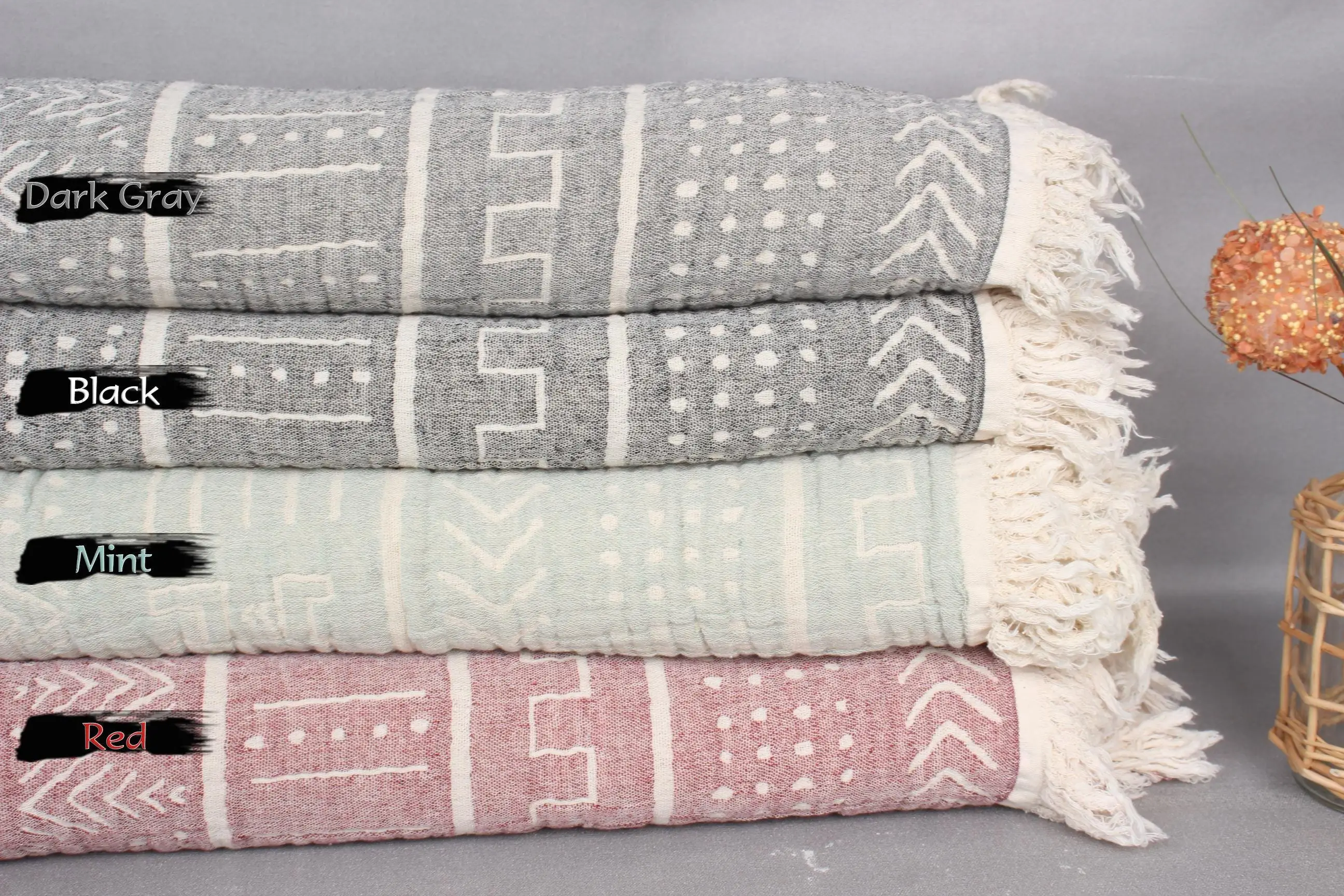 Ethnic Design Turkish Cotton Blanket Handmade Gift, 79x91 Inches - 1