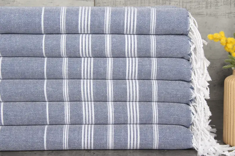 Turkish Towel Dark Blue Organic Cotton, 18x38 Inches