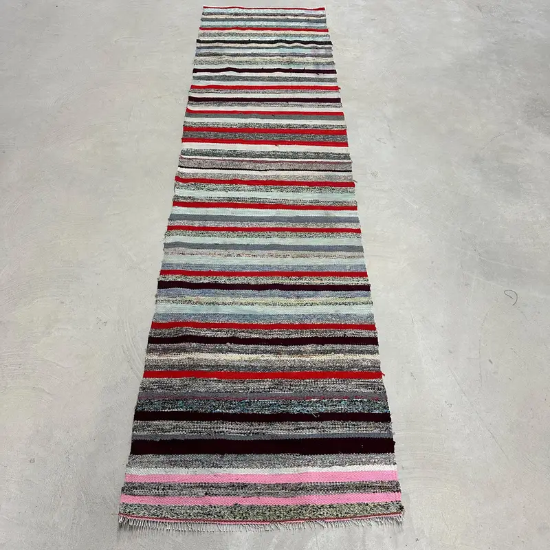 Yeşil ve Kırmızı Halı, 2,2x9 ft Botanik Tasarım