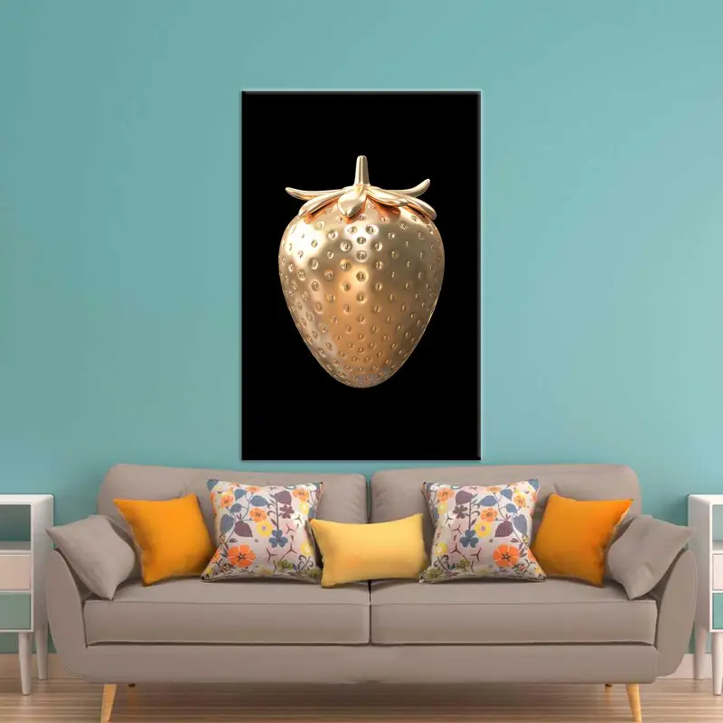 Atemberaubende goldene Erdbeere, trendige, modische bedruckte Leinwandkunst