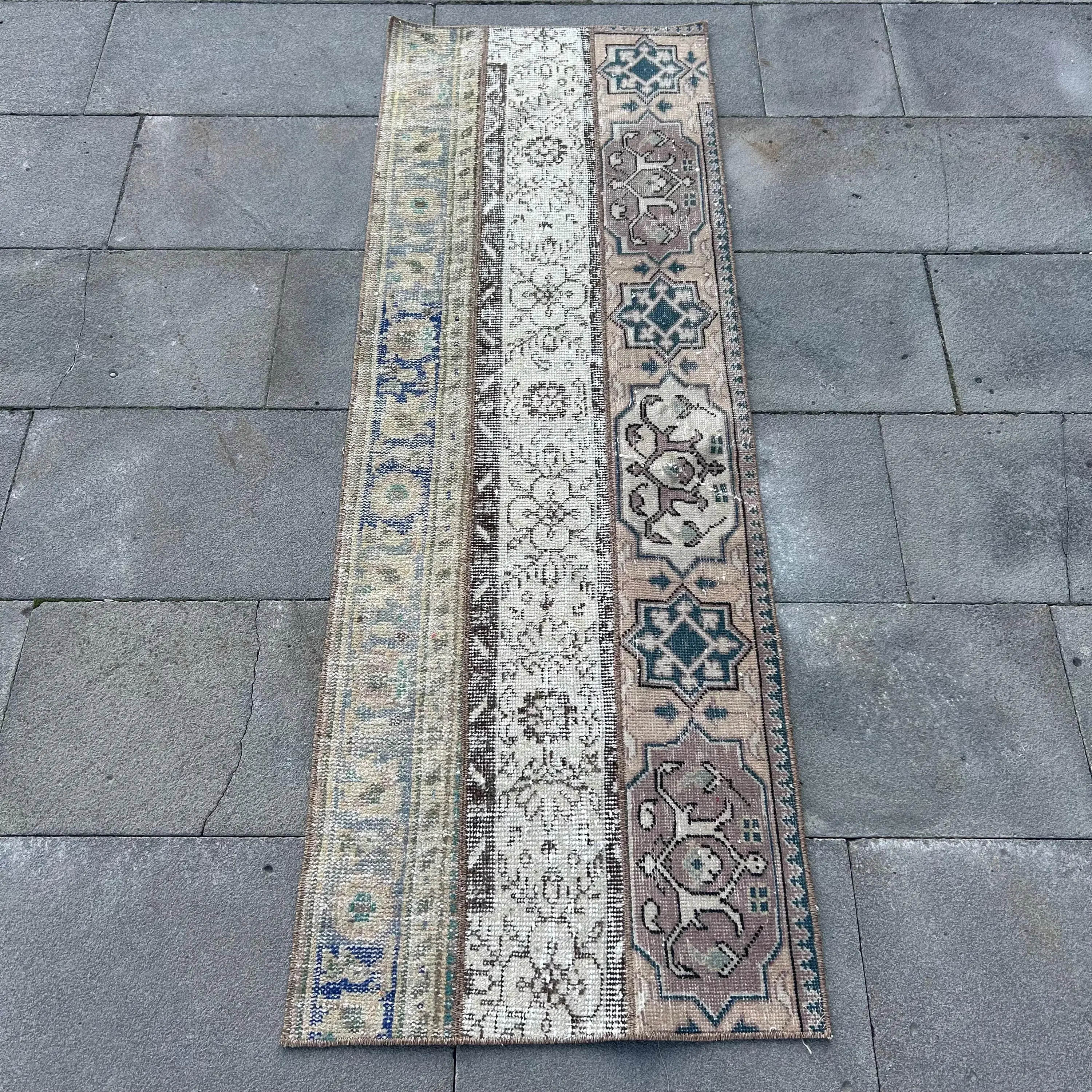 Vintage Turkish Rug 1.9x5.4 ft (57x166 cm), Blue Wool Rug - 1