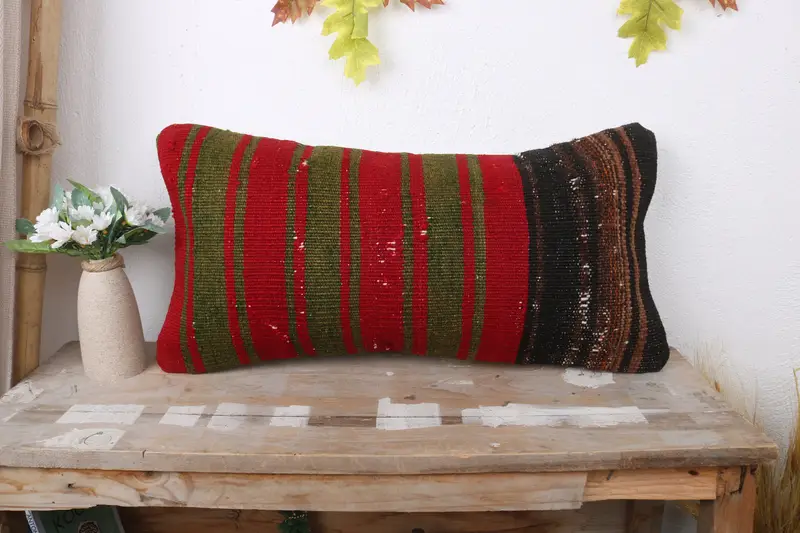 12x24 Red Pillow Cover, Vintage Kilim Pillow, Southwestern Cushion Case, Gift Pillow, Cushion Cover, Designer Throw Cushion, Handmade Kilim Cushion - 1