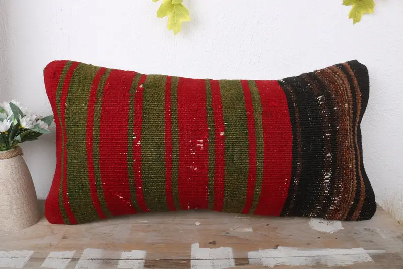 12x24 Red Pillow Cover, Vintage Kilim Pillow, Southwestern Cushion Case, Gift Pillow, Cushion Cover, Designer Throw Cushion, Handmade Kilim Cushion - 2