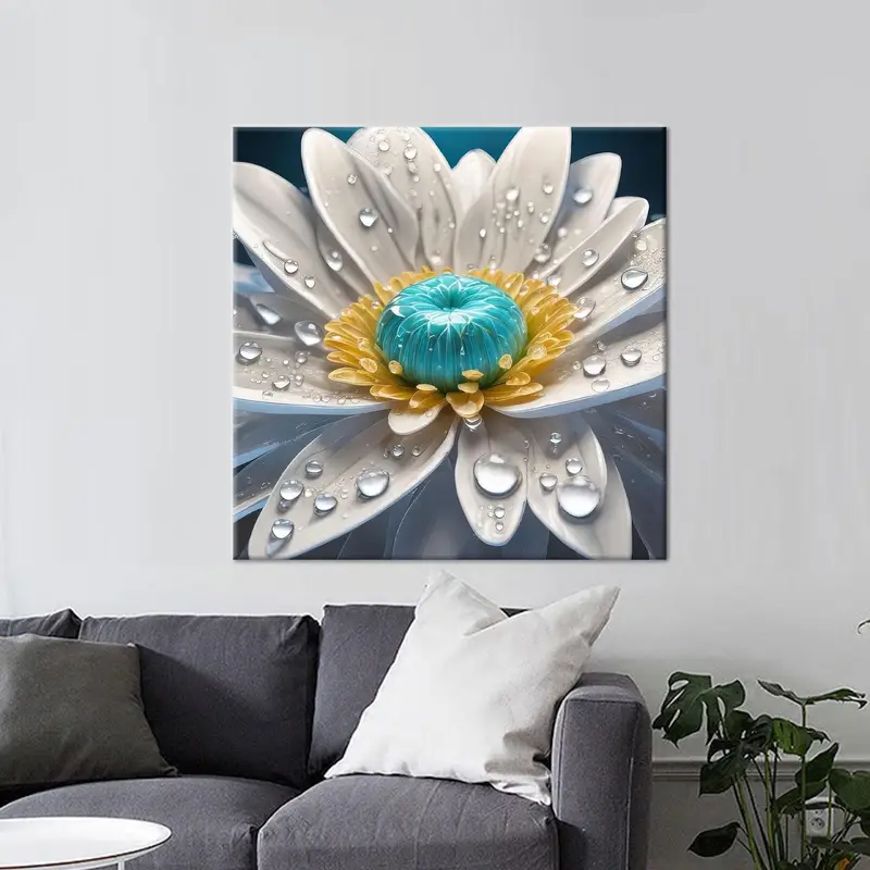 モダンなデイジーホワイトフラワープリントキャンバス - エレガントなウォールアート