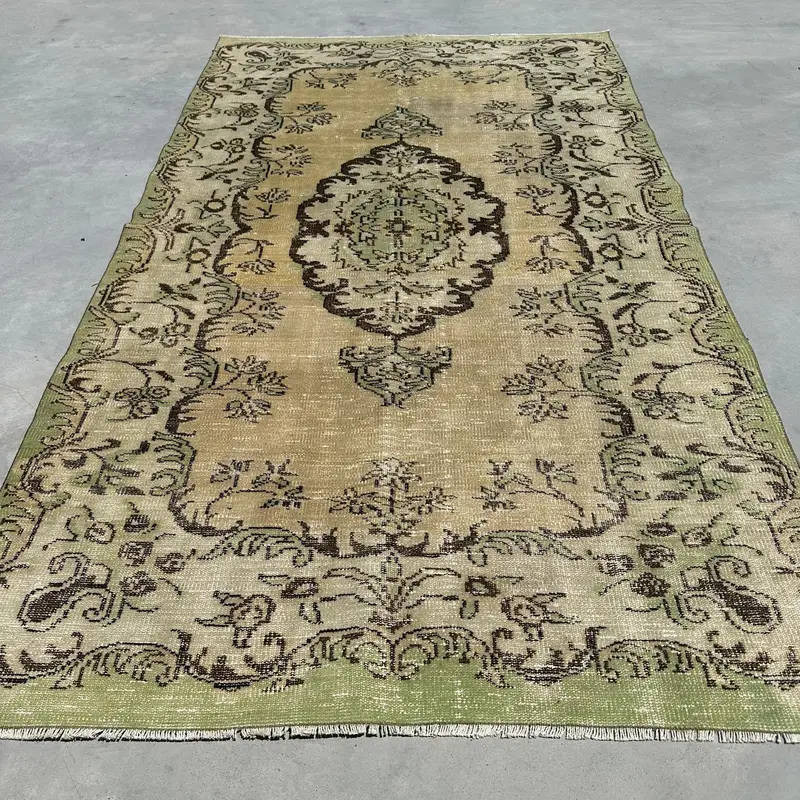 Vintage 4,9x8,6 ft Teppich, türkischer Oushak-Teppich, brauner Tarnteppich aus Wolle - 1