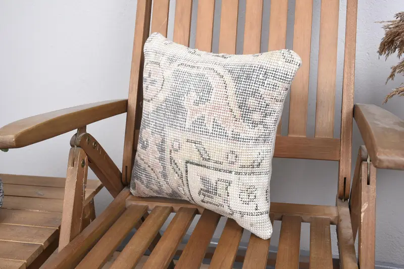 Vintage Pillow, 14x14 Green Pillow Sham, Ethnical Kilim Rug Pillow, Antique Pillows, Traditional Pillow Sham, Cushion, Farmhouse Cushion - 3