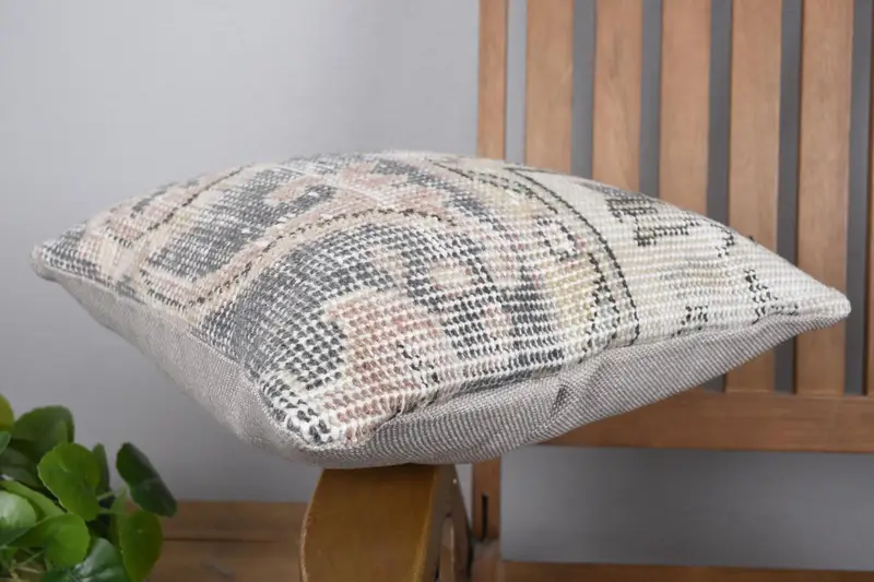 Vintage Pillow, 14x14 Green Pillow Sham, Ethnical Kilim Rug Pillow, Antique Pillows, Traditional Pillow Sham, Cushion, Farmhouse Cushion - 6
