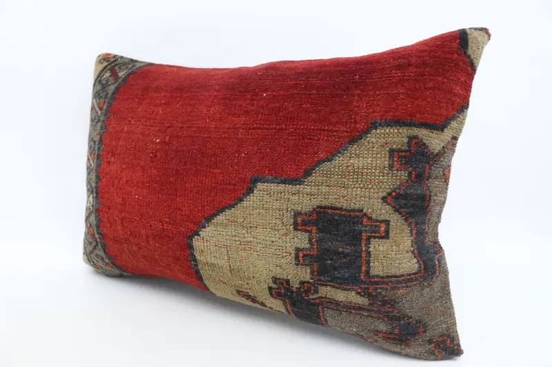 Ethnical Kilim Rug Pillow, Cushion Case, Boho Pillow Sham Cover, Pattern Throw Pillow Sham, Turkish Kilim Pillow, 16x24 Red Pillow Sham - 4