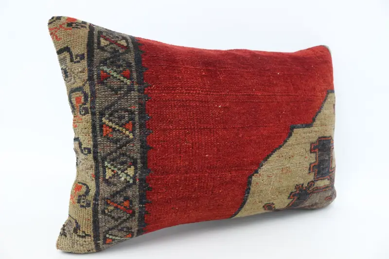 Ethnical Kilim Rug Pillow, Cushion Case, Boho Pillow Sham Cover, Pattern Throw Pillow Sham, Turkish Kilim Pillow, 16x24 Red Pillow Sham - 3