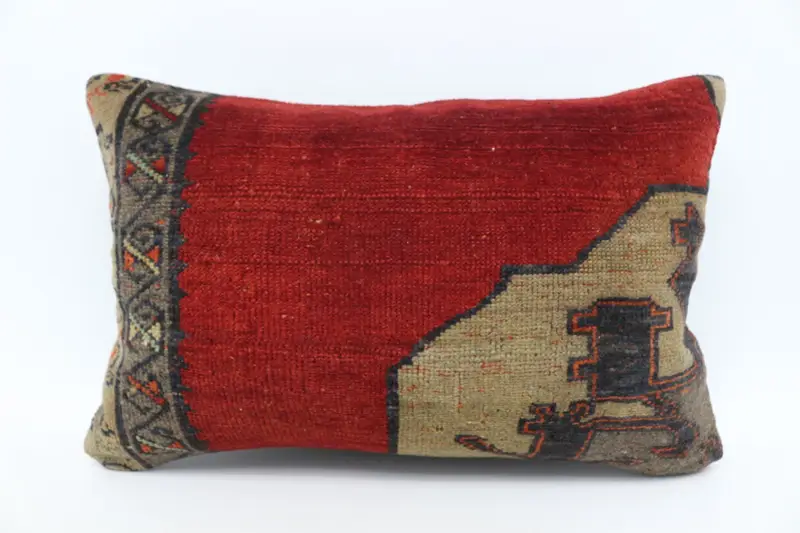 Ethnical Kilim Rug Pillow, Cushion Case, Boho Pillow Sham Cover, Pattern Throw Pillow Sham, Turkish Kilim Pillow, 16x24 Red Pillow Sham - 1