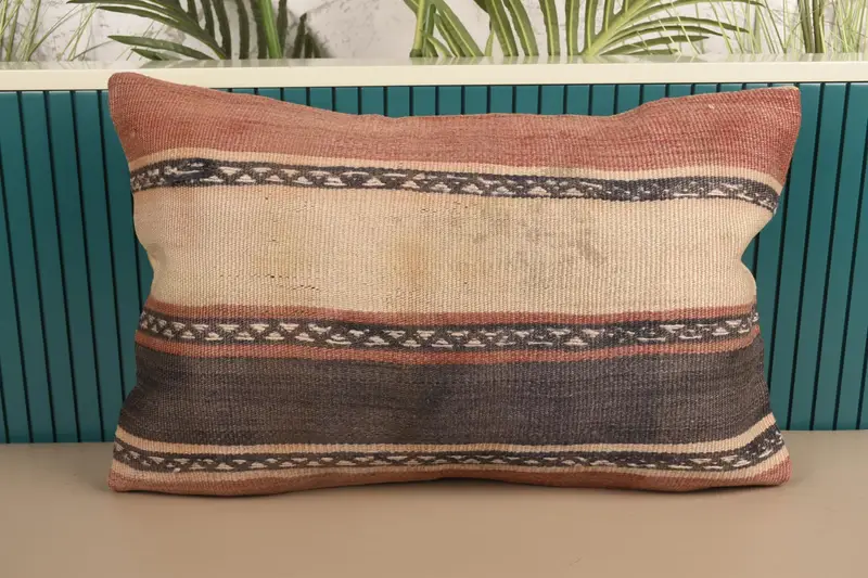 Vintage Moroccan Cushion Case, Striped Gift for Him Beige Cushion - 1