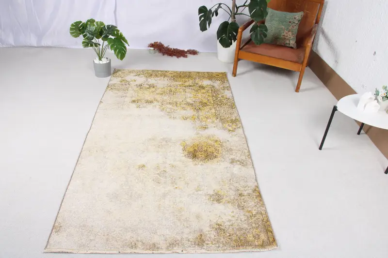 3.7x6.8 ft Turkish Rug, Oushak Rug, White Floral Rug Wool - 1