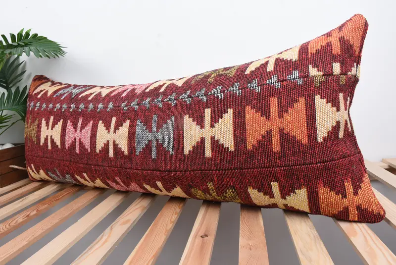Handmade Kilim Cushion, Shabby Chic Cushion Case, Turkish Pillow, Colorful Cushion Cover, 16x43 Pink Pillow Case, Pillow, Boho Pillow - 5