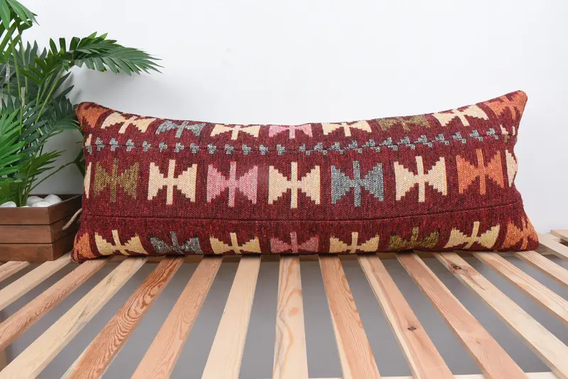 Handmade Kilim Cushion, Shabby Chic Cushion Case, Turkish Pillow, Colorful Cushion Cover, 16x43 Pink Pillow Case, Pillow, Boho Pillow - 1