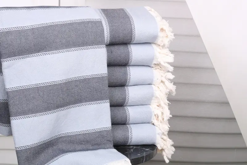 Beach Towel Personalized Turkish Cotton Baby Blue-Navy Stripes, 36x65 Inches