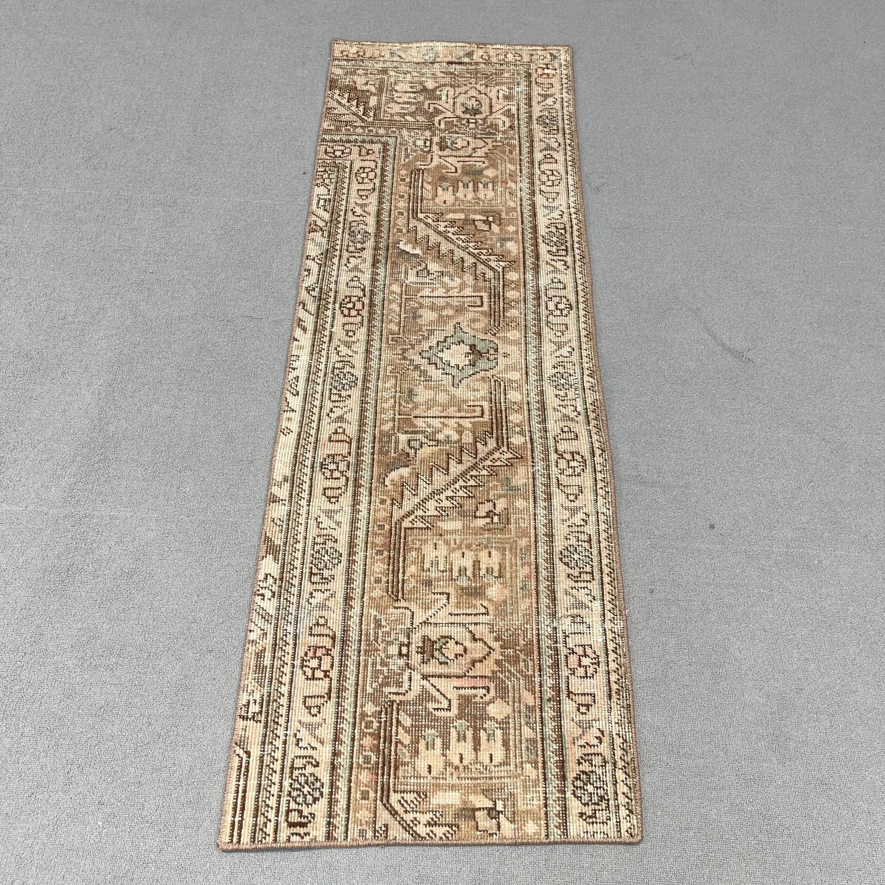 Vintage 1.8x5.4 ft Rug, Runner Turkish Rug, Brown Blue Camouflage Rug - 1