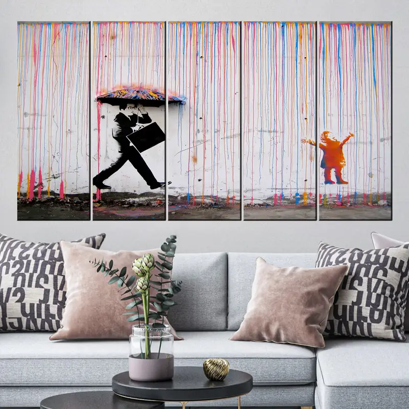 バンクシースタイル、色の雨、バンクシープリント、バンクシーポスター、バンクシーアート、キャンバスウォールアート、グラフィティキャンバスアート、現代アート、大きな壁アート - 5