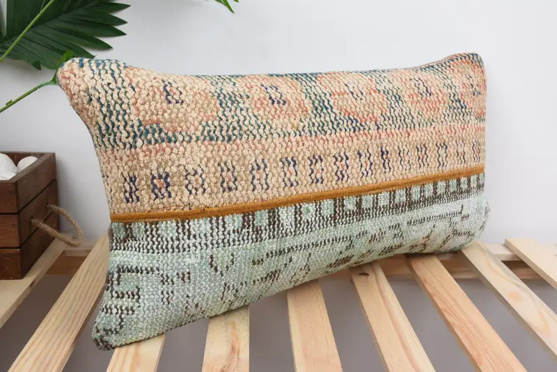 Turkish Pillow, Throw Kilim Pillow, 12x24 Beige Pillow Cover, Vintage Kilim Throw Pillow, Pillow Sham, Luxury Pillow Sham - 4