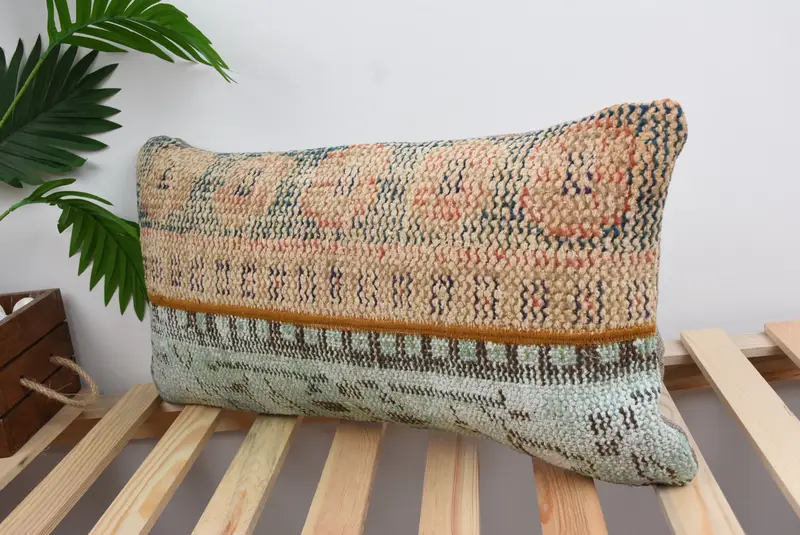 Turkish Pillow, Throw Kilim Pillow, 12x24 Beige Pillow Cover, Vintage Kilim Throw Pillow, Pillow Sham, Luxury Pillow Sham - 5