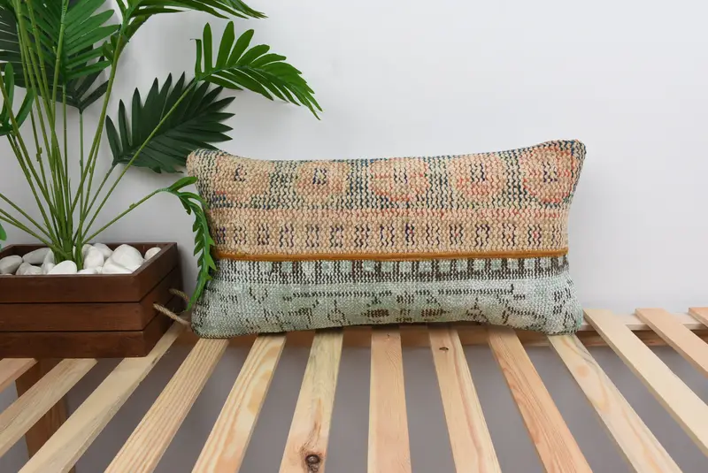 Turkish Pillow, Throw Kilim Pillow, 12x24 Beige Pillow Cover, Vintage Kilim Throw Pillow, Pillow Sham, Luxury Pillow Sham - 1