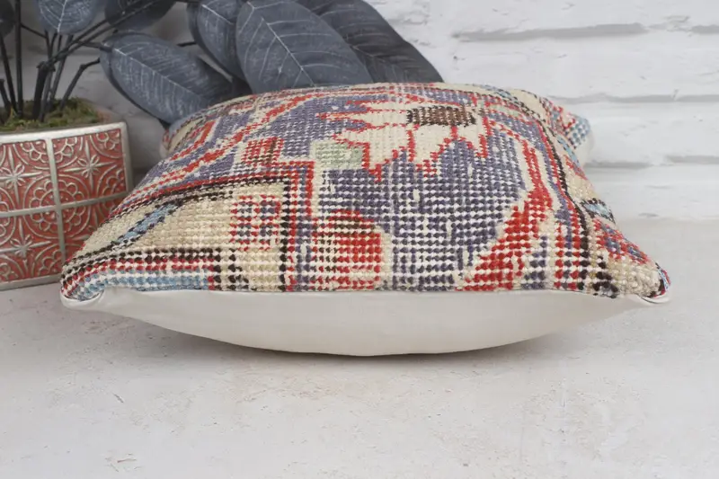 Boho Pillow, Antique Pillows, Handmade Cushion Case, Cushion, Handmade Kilim Cushion, Car Pillow Case, 12x12 Blue Pillow Sham - 5