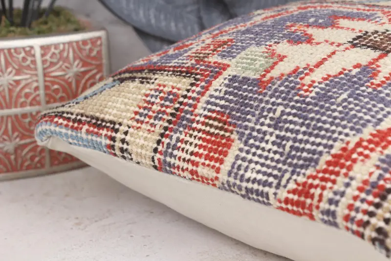Boho Pillow, Antique Pillows, Handmade Cushion Case, Cushion, Handmade Kilim Cushion, Car Pillow Case, 12x12 Blue Pillow Sham - 7