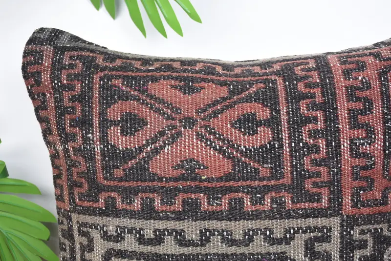 Vintage Kilim Pillow, Pillow Case, Boho Pillow Sham Cover, Turkish Rugs Pillow Sham, 14x14 Brown Pillow, Muted Pillow, Home Decor Pillow - 2