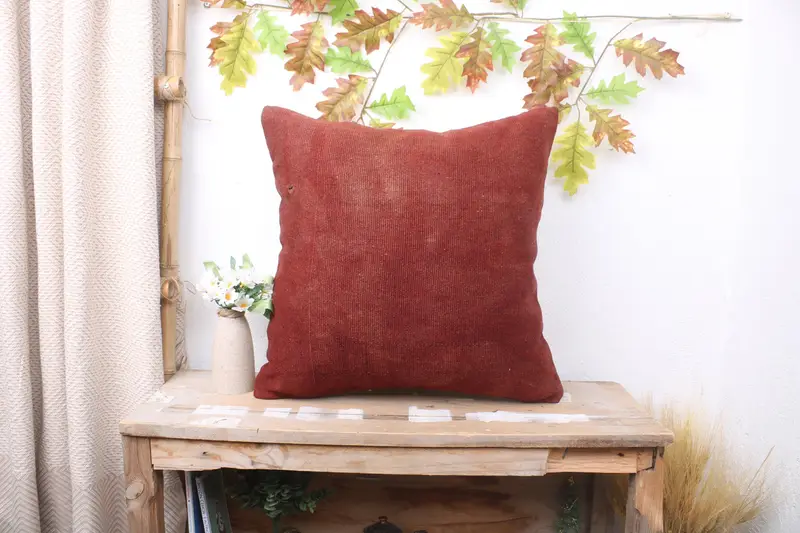 Pillow for Couch, Indoor Pillow Case, Outdoor Patio Cushion Case, 20x20 Red Pillow, Ethnical Kilim Rug Pillow, Pillow Sham, Gift Pillow - 1