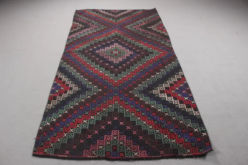 4.3x8.3 ft Eski Türk Halısı, Alan Halısı, Mavi Kilim Katı Halı - 1