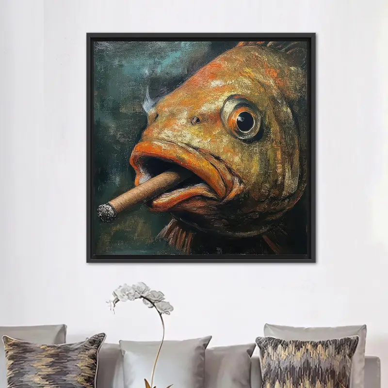 現代の抽象的な魚のキャンバス: 男の洞窟のためのトレンディでシュールなアート
