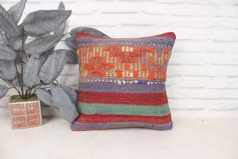 Vintage Pillow, 16x16 Blue Cushion Cover, Natural Cushion Cover, Pillow for Couch, Home Decor Pillow, Crochet Pattern Cushion Case, Cushion Case - 1