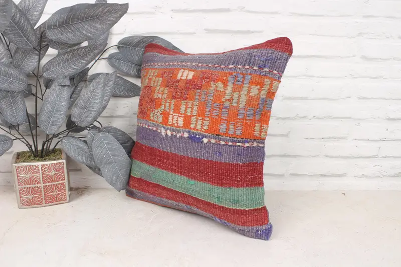 Vintage Pillow, 16x16 Blue Cushion Cover, Natural Cushion Cover, Pillow for Couch, Home Decor Pillow, Crochet Pattern Cushion Case, Cushion Case - 4