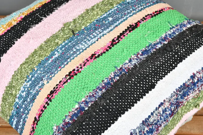 Green & Pink Striped Decorative Pillow, 24x24 Inches, Embroidered Vintage Pillow - 3