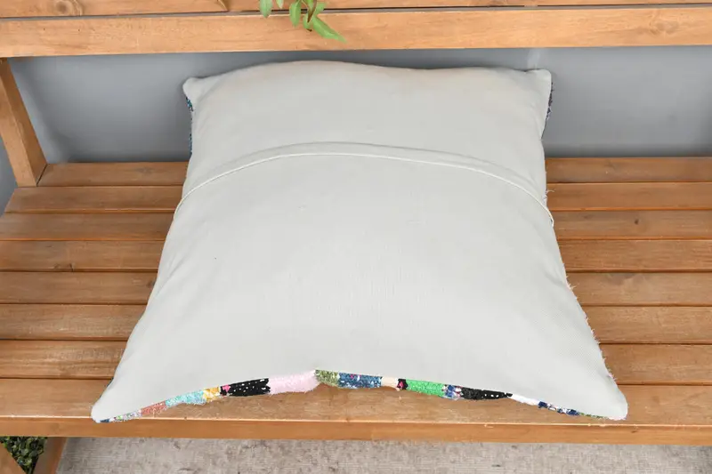 Green & Pink Striped Decorative Pillow, 24x24 Inches, Embroidered Vintage Pillow - 5