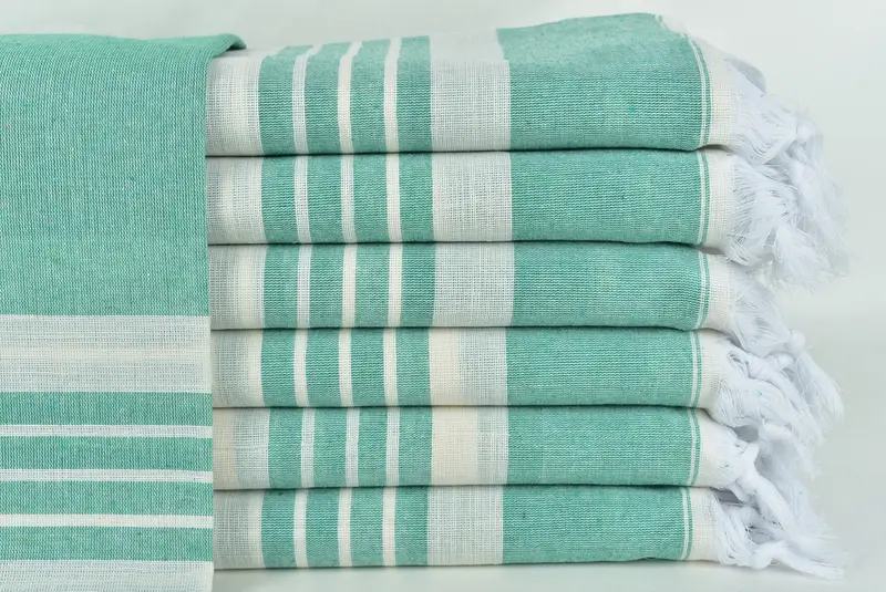 Personalized Turkish Towel Green Striped Bath Towel, 40x71 Inches