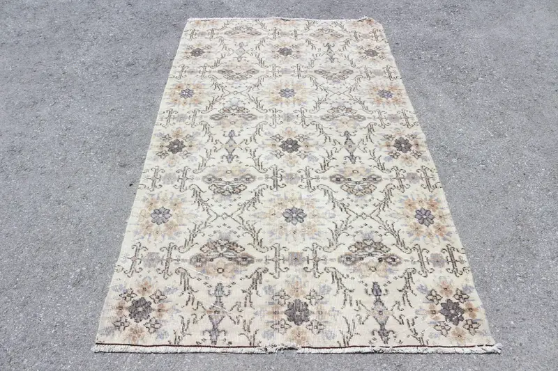 Türk Vintage Halısı, 3.9x6.7 ft Alan Halısı, Gri Oushak Oryantal Halı - 1