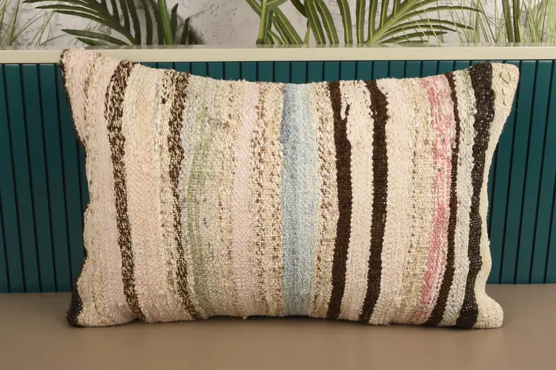 Vintage Striped Euro Sham, Moroccan White 40x60 cm Pillow Sham - 1