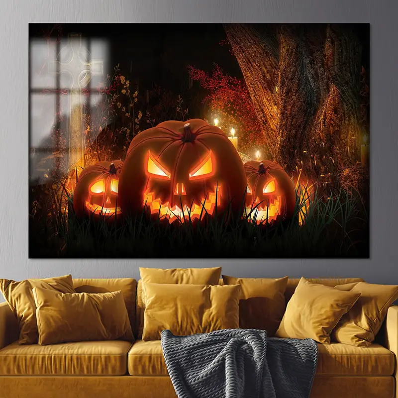 Eerie Pumpkin Horror: Printed Canvas for Halloween Party Decor