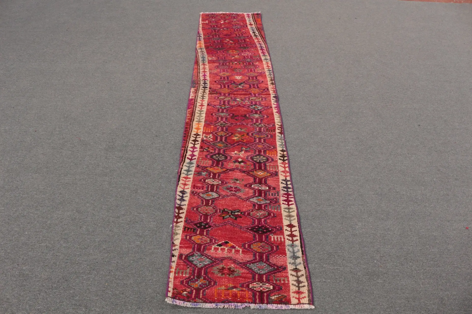 Alfombra turca vintage de 1,8x9 pies, alfombra corredora, alfombra roja Herki Ombré - 1
