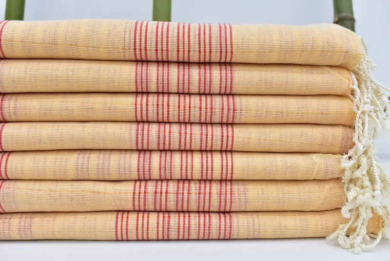 Coral-red Striped Monogram Beach Towel, 70x40 Inches, Personalized Turkish Towel