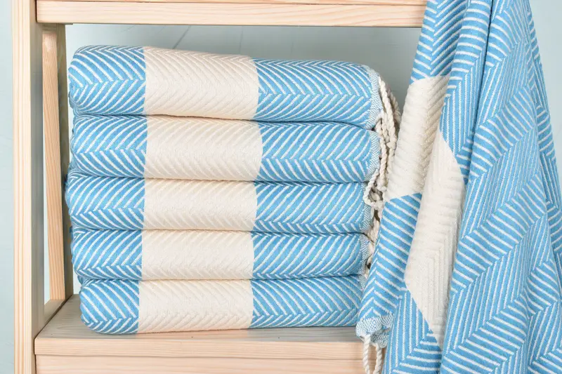 Personalized Turquoise-White Chevron Towel Organic Cotton/Linen, 40x71 Inches