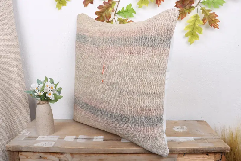 Lounge Throw Cushion Cover, Pillow for Sofa, 20x20 Beige Pillow Case, Interior Designer Pillow, Turkish Kilim Pillow, Pillow Cover - 4