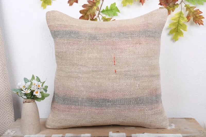 Lounge Throw Cushion Cover, Pillow for Sofa, 20x20 Beige Pillow Case, Interior Designer Pillow, Turkish Kilim Pillow, Pillow Cover - 2
