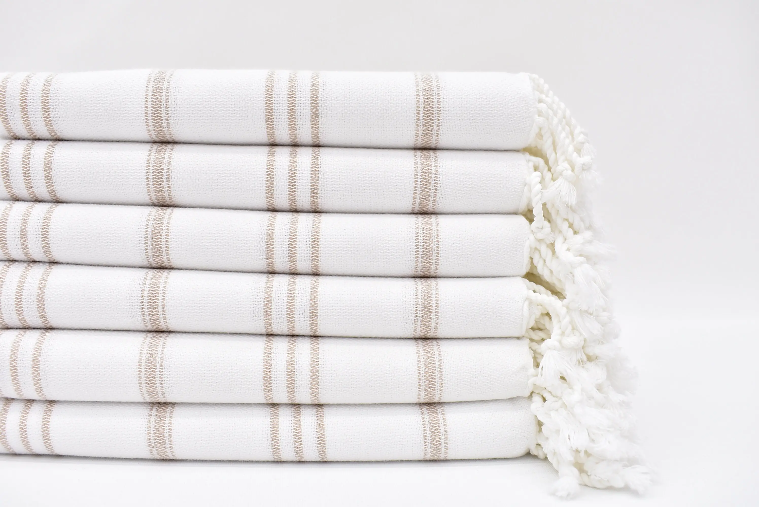 Beige Hand Towel, Turkish Cotton Striped, 24x40 Inches - 1