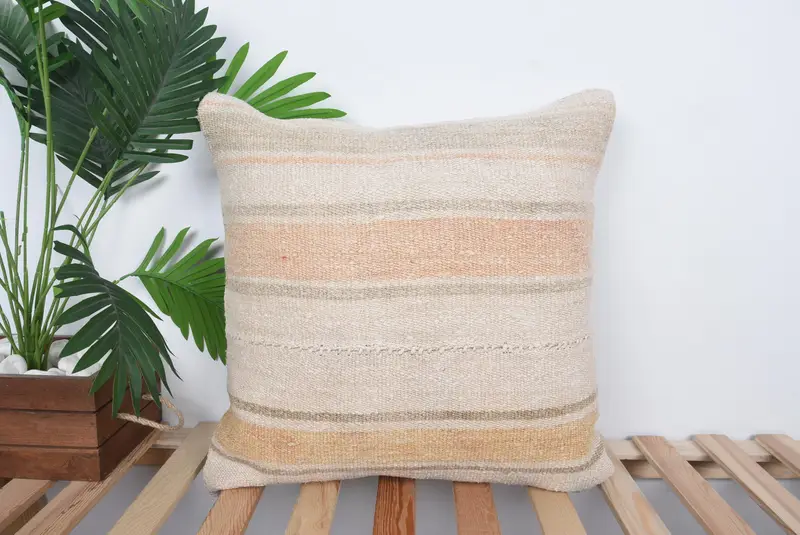 Sofa Bolster Pillow Cover, 20x20 Beige Cushion Cover, Pillow for Couch, Pillow for Sofa, Handmade Kilim Cushion, Cushion, Bolster Cushion Cover - 1