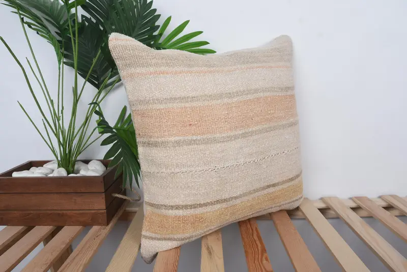 Sofa Bolster Pillow Cover, 20x20 Beige Cushion Cover, Pillow for Couch, Pillow for Sofa, Handmade Kilim Cushion, Cushion, Bolster Cushion Cover - 4