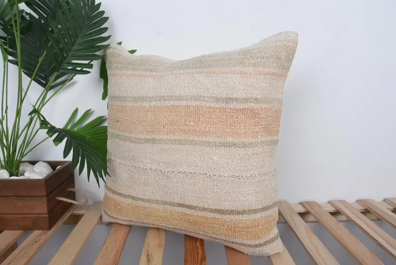 Sofa Bolster Pillow Cover, 20x20 Beige Cushion Cover, Pillow for Couch, Pillow for Sofa, Handmade Kilim Cushion, Cushion, Bolster Cushion Cover - 5