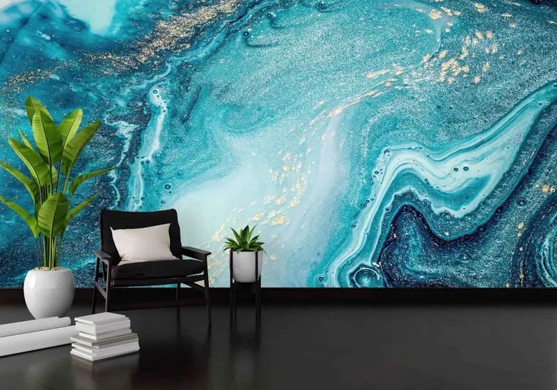 Zarif Mavi Mermer Baskılı Duvar Kağıdı: Çağdaş Lüks Dekor