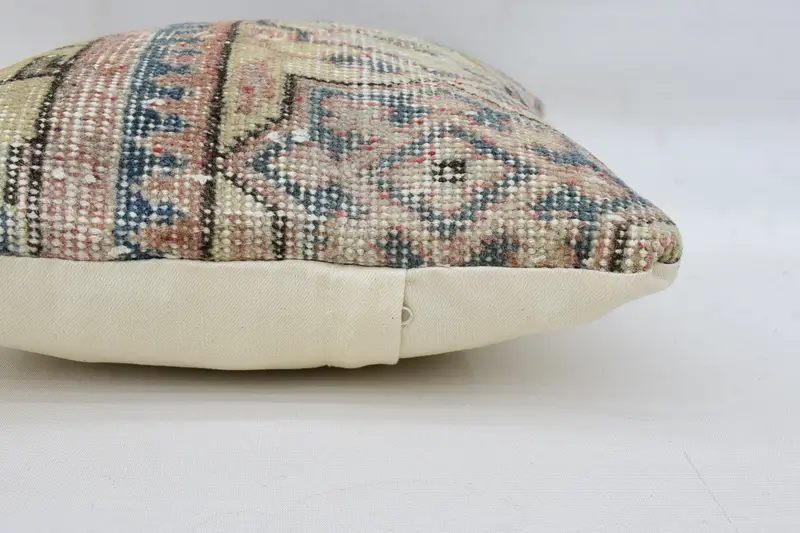 Boho Pillow Sham Cover, Neutral Throw Pillow Sham, Cushion Cover, Vintage Kilim Pillow, 14x14 Beige Pillow Case, Turkish Pillow, Seat Cushion - 5